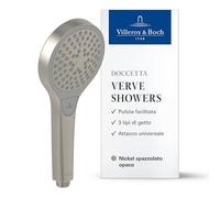 Villeroy & Boch Verve Showers Soffione Doccia, doccetta con 3 tipi di getto commutabili con un pulsante, EasyClean, risparmio idrico, antiriflusso - nichel spazzolato opaco