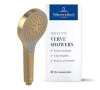 Villeroy & Boch Verve Showers Soffione Doccia, doccetta con 3 tipi di getto commutabili con un pulsante, EasyClean, risparmio idrico, antiriflusso - Oro spazzolato