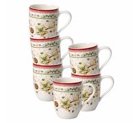 Villeroy & Boch Winter Bakery Delight - Set di 6 tazze da caffè a forma di stella, 370 ml, con manico e motivi natalizi, in porcellana di alta qualità, bianco/rosso/beige