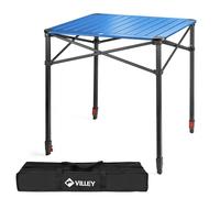 VILLEY Tavolo Pieghevole Campeggio in Alluminio con Borsa per il Trasporto, Altezza Regolabile, Tavolo da Picnic Portatile per Escursioni, Cucinare, Giardino e Spiaggia, 70x70x78 cm, Blu