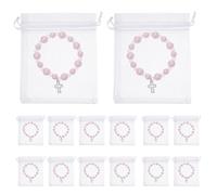 VILLFUL 1 Set di Battesimo per Ragazze - 20 Pezzi di Braccialetti Rosario con Crocifisso all'Ingrosso E 20 Pezzi di Sacchetti in Organza - Ideali per Bomboniere per La Prima Comunione, Sacchetti