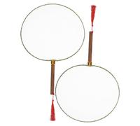 VILLFUL 2pezzi Eventaglio Bianco in Seta Cinese Rotondo in Legno per Arte Cinese Antica in Legno Opere d Arte per Regalo o Decorazione