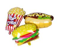 VILLFUL 3 Pezzi Balloons Food Theme Popcorn Hot Dog Hamburger Foil Decorations For Birthday Movie Night Carnival Picnic Party Supplies