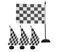 VILLFUL 4 bandiere da corsa: piccole bandiere a scacchi bianche e nere su aste con base di supporto, decorazioni per la stanza a tema auto per scrivania, ufficio, eventi sportivi e feste.