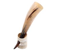 VILLFUL Bicchiere Corno di Bue Naturale con Supporto Tazza Vichinga Vintage per Uomo Papà e Marito Elegante Calice da Birra Rustico per Feste Bar e Matrimoni