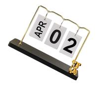 VILLFUL Calendario da Scrivania Vintage in Metallo e Legno con Rotazione Manuale delle Pagine Decorazione Compatta per Ufficio Casa e Scuola Display Mese e Data Facile da Cambiare Nero