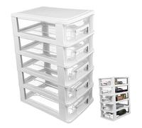 VILLFUL Organizer Scrivania Cassetti Trasparente in Plastica, Mobiletto Portaoggetti Compatto 5 Livelli, Contenitore Porta Cancelleria Per Ufficio e Camera Da Letto