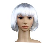 VILLFUL Parrucca Bob Bianca con Frangia Caschetto Corto Dritto per Donna e Parrucca Cosplay per Feste Halloween e Concerti Look Naturale Moda