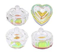 VILLFUL Set 4 Pezzi Bicchieri in Vetro Cristallo Coperchio per Liquido Acrilico e Polvere Manicure, Riutilizzabili per Uso Personale e Universitario