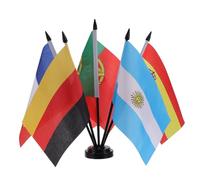 VILLFUL Set 6 Mini Bandiere Nazionali da Tavolo 2026 con Base Nera in Plastica - Spagna Francia Inghilterra Germania Argentina Portogallo - Decorazioni Compatte per Eventi Sportivi