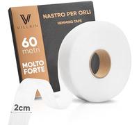 Villkin Nastro per orli lungo 60 m e largo 20 mm - nastro da stirare per tessuti come pantaloni, tende e tende a rete (bianco, 20 mm x 60 m)