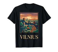 Vilnius Lituania Vintage Retro Cityscape Travel Design Maglietta