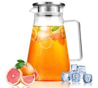Vilomdur 1,5 Litre Caraffa in Vetro, Brocca Acqua Vetro con Coperchio, Trasparente e Resistente Calore Caraffa Acqua in Vetro Borosilicato, per Acqua Calda e Fredda, Latte, Vino, Succhi di Frutta