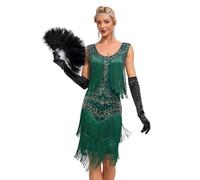 Viloree Abiti da Donna Stile Flapper con Collo a V degli Anni '20, con Perle Frizzanti, Grande Abito da Gatsby, S