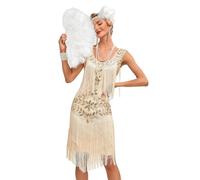 Viloree Abiti da Donna Stile Flapper con Collo a V degli Anni '20, con Perle Frizzanti, Grande Abito da Gatsby, S