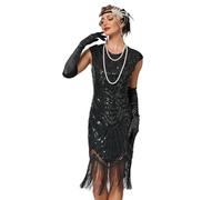 VILOREE - Abito da donna con paillettes stile anni '20, scollo rotondo, costume ispirato al Grande Gatsby, Nero , XXL