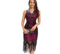 VILOREE - Abito da donna retrò anni '20, pieno di paillettes, scollo a V, adatto per le feste, Colore: rosa., XL
