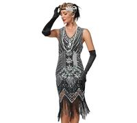 VILOREE - Abito da donna retrò anni '20, pieno di paillettes, scollo a V, adatto per le feste, nero 2, M