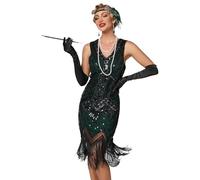 VILOREE - Abito da donna retrò anni '20, pieno di paillettes, scollo a V, adatto per le feste, verde, M