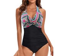 VILOREE - Costume da bagno intero da donna, con allacciatura al collo, scollo a V, schiena scoperta, modellante, snellente, M