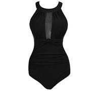 Viloree Costume da Bagno Intero da Donna con Controllo della Pancia Increspato Costumi da Bagno Collo Alto Nero L