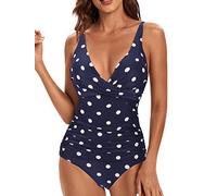 Viloree - Costume da bagno intero, da donna, snellente, morbido sulla pancia, plus size, Blu con pois bianchi, XL