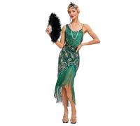 Viloree Elegante Vestito Anni '20 Donna Abito con Profondo Paillettes e Frange in Rilievo per Cocktail Matrimoni Feste Verde L