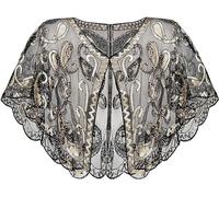 Viloree Scialli anni '20 paillettes perline mantello da sera per le donne retrò avvolge sciarpa per festa di nozze abito da sposa, Nero & Oro (57), Taglia unica