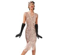 Viloree Vestiti Anni 20 Donna con Paillettes e Frange in Rilievo 1920s Abito Vestito Gatsby Donna Anni 20 Vestito Charleston Rosa (52) L