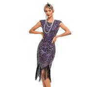 Viloree Vestito Gatsby Donne 1920s Vestito Abito Anni 20 Donna Flapper Dress 1920s Vestito da Sera Paillette Impreziosito Frange Gatsby Dress Viola (54) 2XL