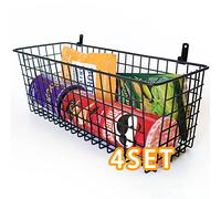 Viloth Set di 4 cestini da parete, extra large, per organizzare con ganci, decorazione rustica in stile rustico, per montaggio a parete, cestini in metallo per bagno, ufficio, cucina, armadio (nero)