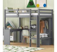 VilroCaz Letto a soppalco multifunzionale con scrivania a forma di L e ripiani portaoggetti, struttura moderna in legno massello, per bambini, adolescenti, adulti, spazio massimizzato (grigio-15T)