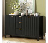 VilroCaz Moderno mobile da buffet con motivo a onde, grande armadio con 2 ante e 3 cassetti, credenza in legno con accento per ingresso, tavolo consolle per cucina, sala da pranzo, soggiorno (nero-47A