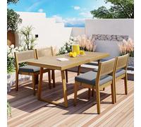 VilroCaz Set da pranzo da 5 pezzi, in legno di acacia, tavolo da pranzo e sedie, per tutte le stagioni, set per conversazioni all'aperto, con cuscini spessi, per giardino, cortile, balcone (grigio +