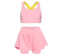 VilyR Set di 2 pezzi da allenamento per ragazze, set di reggiseni e gonne con tasche e pantaloncini, rosa, 4-5 Anni