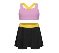VilyR Set di 2 pezzi da allenamento per ragazze, set di reggiseni e gonne con tasche e pantaloncini, Viola, 8-9 Anni
