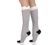 VIM & VIGR - Calzini a compressione di grado medico, 30-40 mmHg, per donne e uomini (crema e nero gessato, polpaccio medio largo (5)