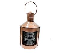 Vimal Nautical Lanterna per lampada a olio in ottone marrone e verde per barca o nave, per dritta in vetro, altezza: 30,5 cm, larghezza: 15,2 cm, profondità: 12,1 cm circa.