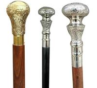 Vimal Nautical - Set di 3 bastoni da passeggio in stile antico, manico in ottone vintage, bastone da passeggio vittoriano, bacchette in legno, bastoncini da trekking