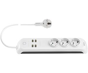 Vimar 00447.CK.B Presa multipla smart, compatibile con Alexa e Google Home, 3 uscite SICURY, 4 porte USB, interruttore luminoso, telecomando locale e remoto tramite applicazione, spina standard DE/FR