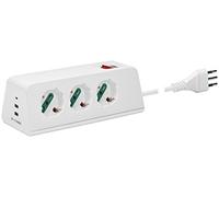 VIMAR 00608.CC.B Presa multipla da scrivania con interruttore automatico di protezione e cavo 2m, 3 uscite SICURY universali standard italiano, 2 uscite USB A e 1 uscita USB C, spina 10A, bianco