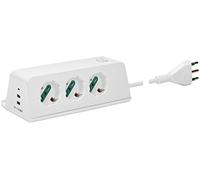 VIMAR 00609.CC.B Presa multipla da scrivania con interruttore e cavo 2m, 3 uscite SICURY universale standard italiano, 2 uscite USB A e 1 USB C, ricarica induttiva 10 W, spina 16A, bianco