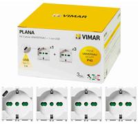 VIMAR - 0K14210 Kit 3 prese P40 + 1 P40 con USB C Plana