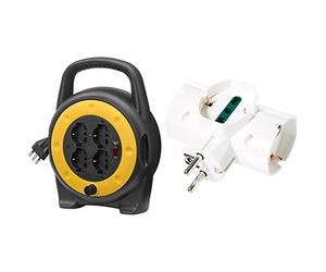 Vimar 0P32702 Avvolgicavo 10A 4 Uscite Universali, Con Interruttore Di Protezione, 5 Metri & Ri.00316.B Adattatore Elettrico Multiplo Verticale, 3 Prese Universali Con Protezione Bambini Sicury