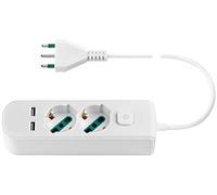 Vimar 0R00625.CC.B Presa multipla con interruttore e cavo da 1,5 m, 2 uscite SICURY universale e spina standard italiano, 2 uscite USB A, bianco