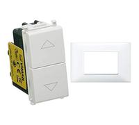 Vimar 0R14062 Plana Due Pulsanti Interbloccati Con Frecce Direzionali 1P No + 1P No 10 A 250 V~ Bianco & 14653.01 Placca 3 Moduli, Bianco