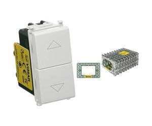 Vimar 0R14062 Plana Due Pulsanti interbloccati con frecce direzionali 1P NO + 1P NO 10 A 250 V~ Bianco & Plana 0T14613 Supporto 3 moduli, con viti, per scatole 3 moduli, 10 pezzi