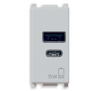 Vimar 14292.AC.15.SL Plana Presa USB C 15W 5V per ricarica, 1M, silver