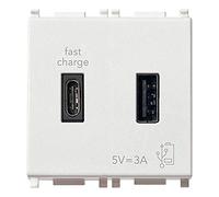 Vimar 14295.AC Plana Presa USB 5 V 3 A, 1 uscita USB tipo A e 1 tipo C, erogano complessivamente 3 A per caricare un dispositivo fino a 3 A o contemporaneamente due dispositivi
