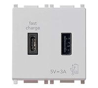 Vimar 14295.AC.SL Plana Presa USB 5 V 3 A, 1 uscita USB tipo A e 1 tipo C, erogano complessivamente 3 A per caricare un dispositivo fino a 3 A o contemporaneamente due dispositivi